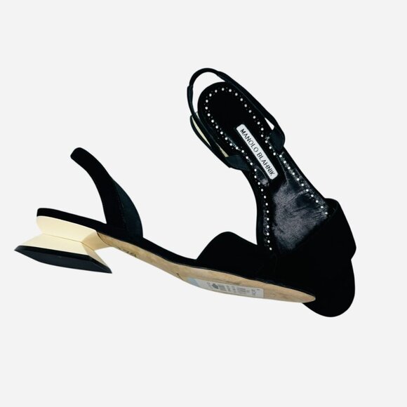 Manolo Blahnik Paclessa Black Suede Slingback Sandals Size 6 NWT - Picture 13 of 16